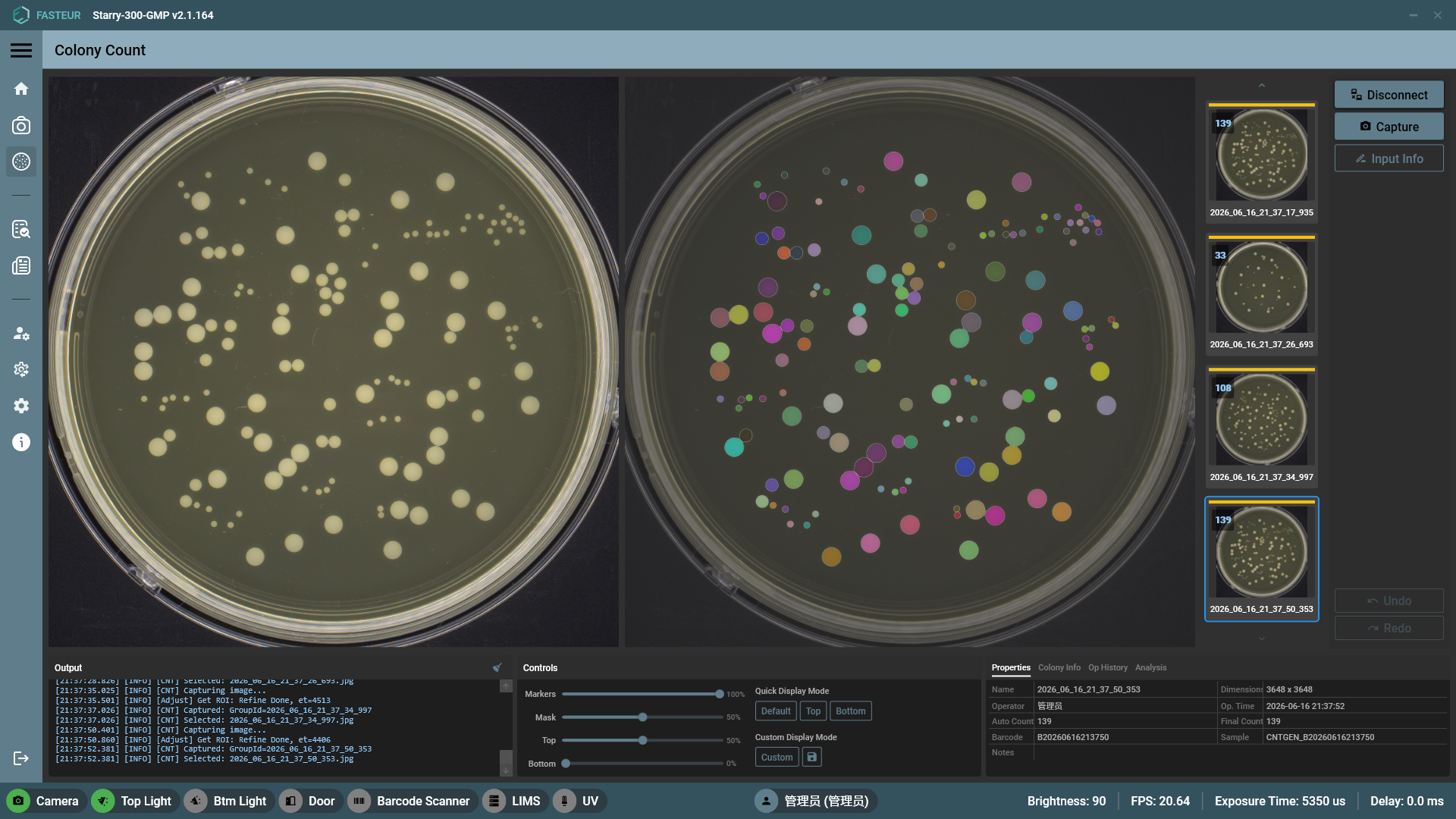 Fasteur AI colony analysis software dashboard